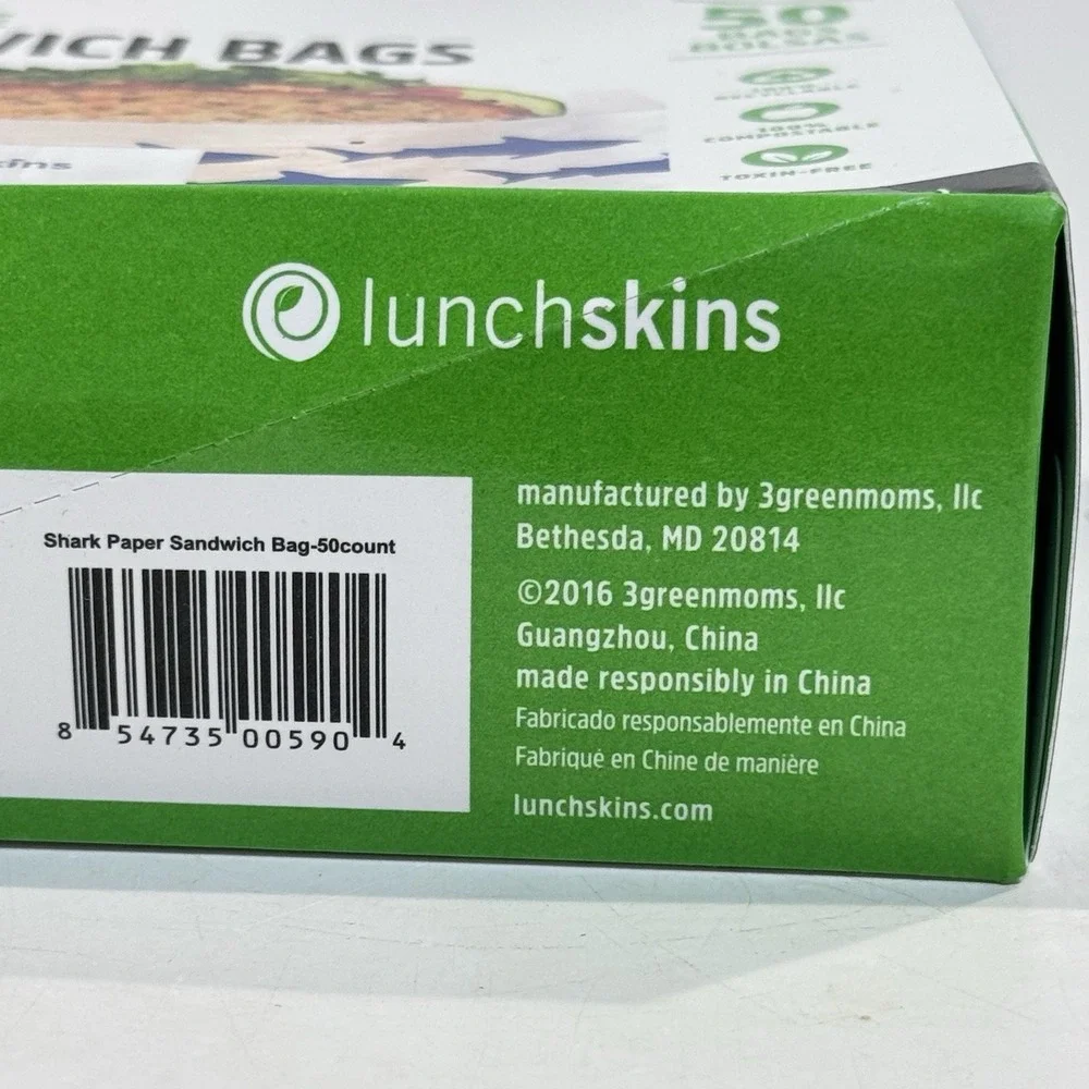 Lunchskins Recyclable + Sealable Shark Pattern Paper Sandwich Bags 50ct New 2016